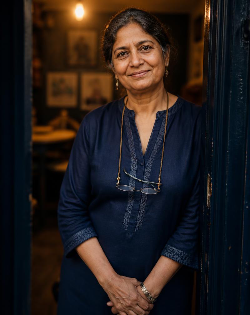 A community mentor in a lit doorway